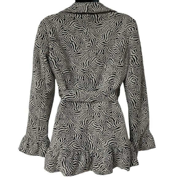Sandro Studio Blazer Gray Ruffled Belted Geometric Jacket Women's Size Small - Picture 10 of 11